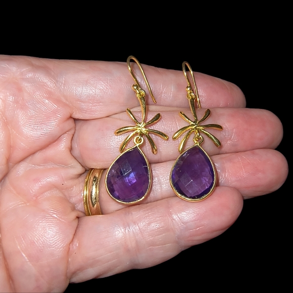 Amethyst and Gold Vermeil Over Sterling Silver Dangle Earrings - Picture 6 of 8